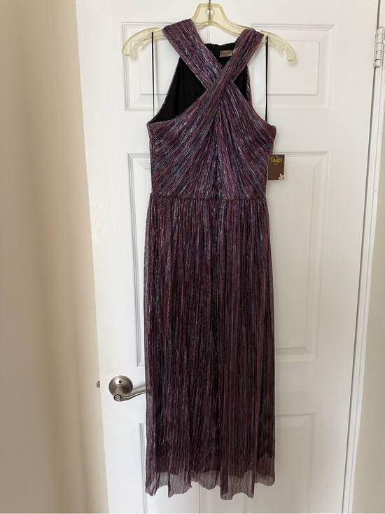 Taylor Dresses & Skirts - Taylor Iridescent Purple Pleated Cross-Back Maxi Dress